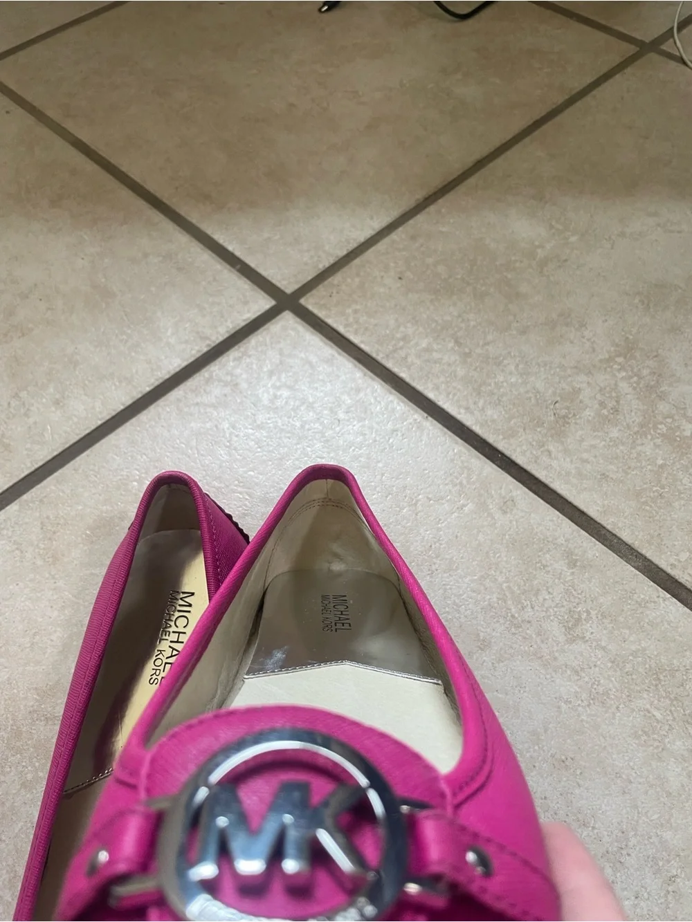 Michael Kors Hot Pink MK Logo Canvas Ballet Flats